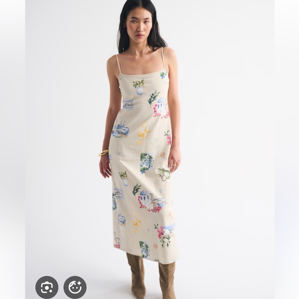 Abercrombie and Fitch Julia slip line blend midi dress beige Greece European